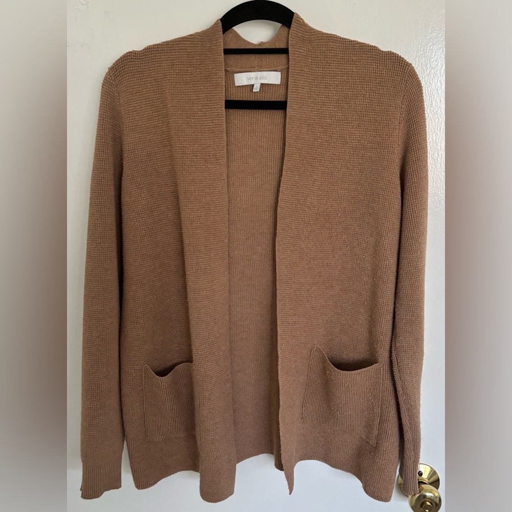Women’s Verve Ami  Open-Front Camel  Pocket Cardigan Sz S